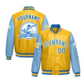 Custom Yellow Powder Blue Raglan Sleeves Full-Snap Faux Leather Letterman Jacket| KXKSHOP