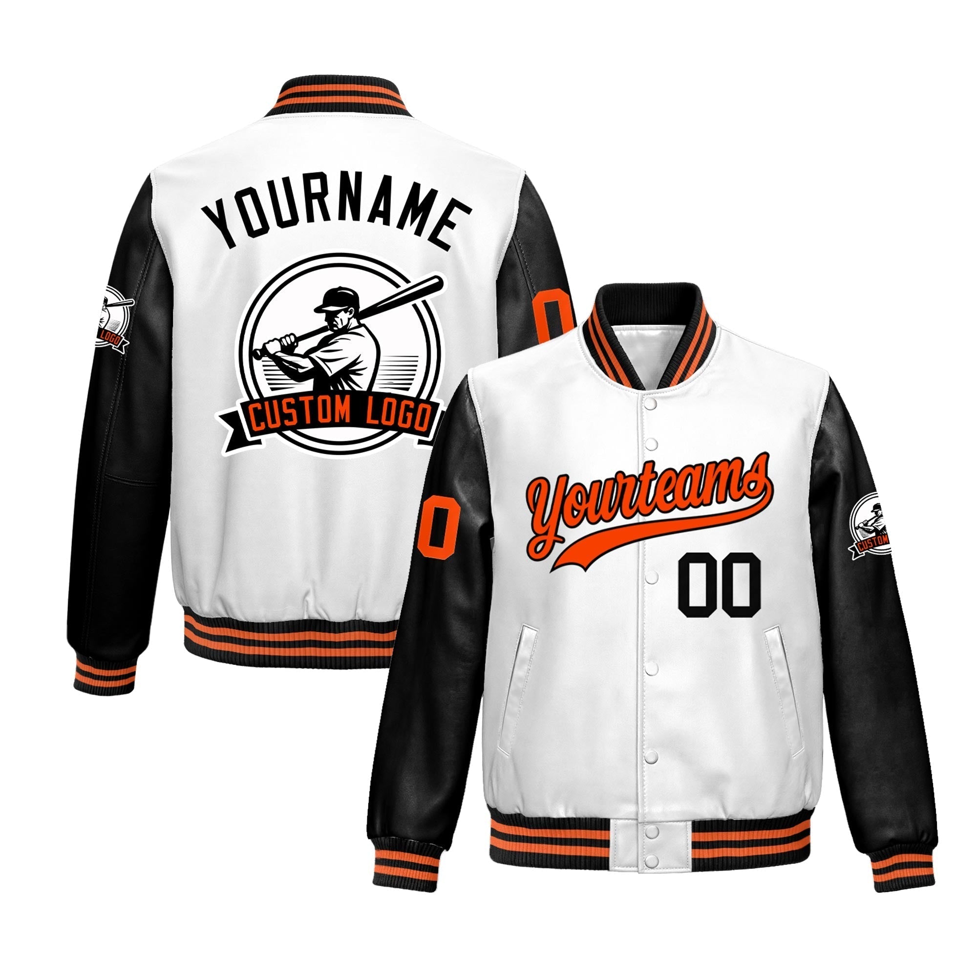 Custom Black White Raglan Sleeves Full-Snap Faux Leather Letterman Jacket| KXKSHOP