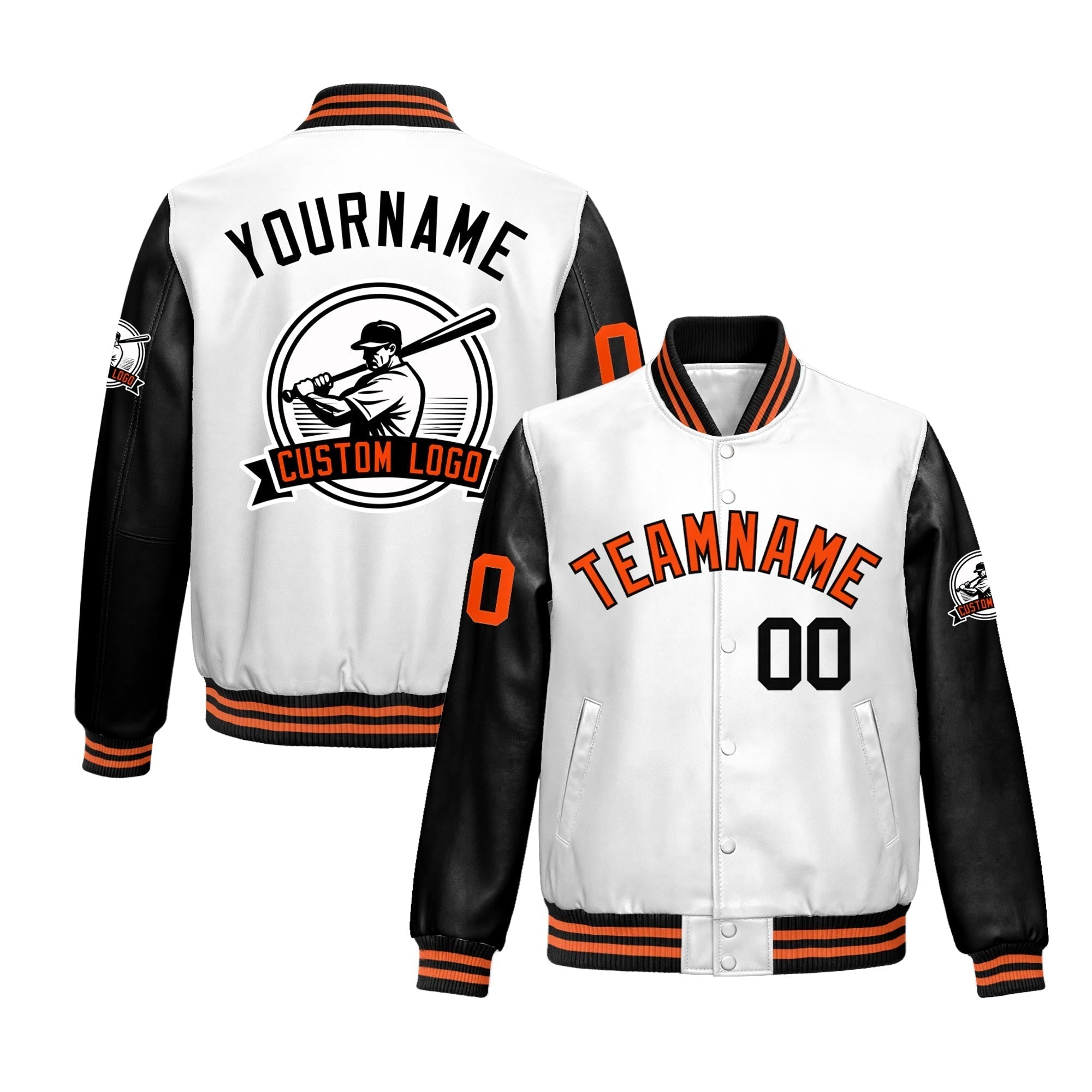 Custom Black White Raglan Sleeves Full-Snap Faux Leather Letterman Jacket| KXKSHOP