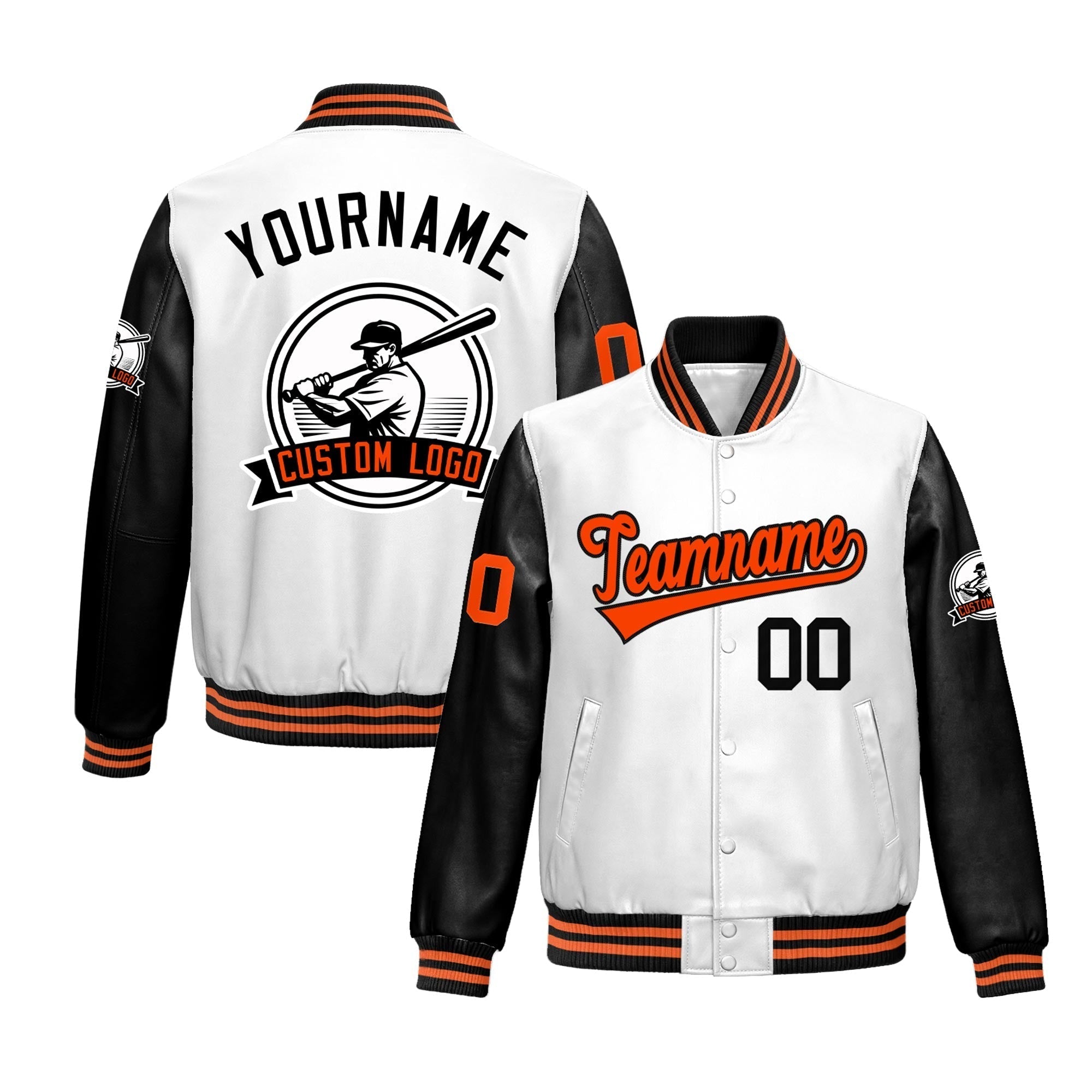 Custom Black White Raglan Sleeves Full-Snap Faux Leather Letterman Jacket| KXKSHOP