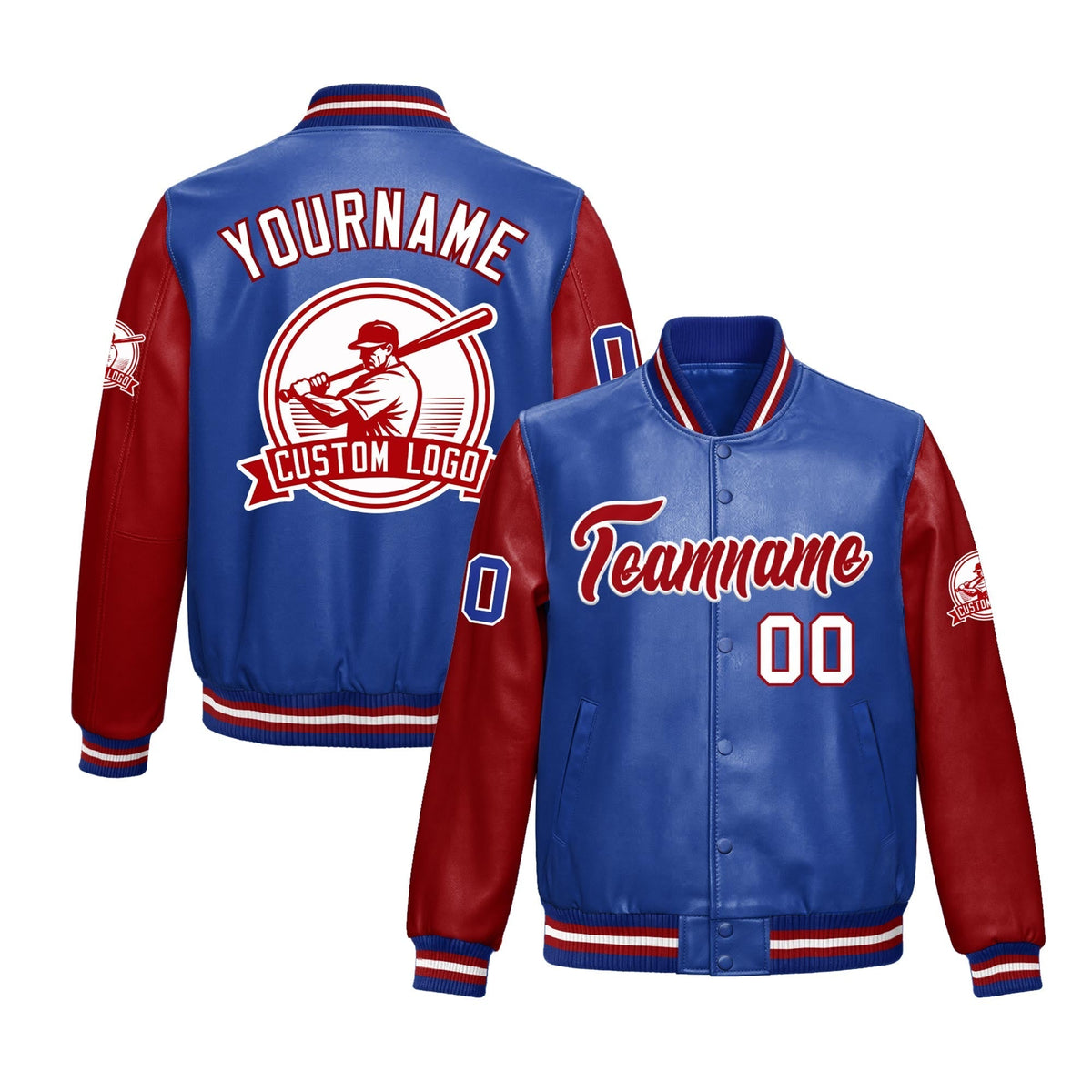 Custom Royal Blue Red Jacket With Faux Leather Full-Snap Letterman Style for Schools, Teams & Colleges