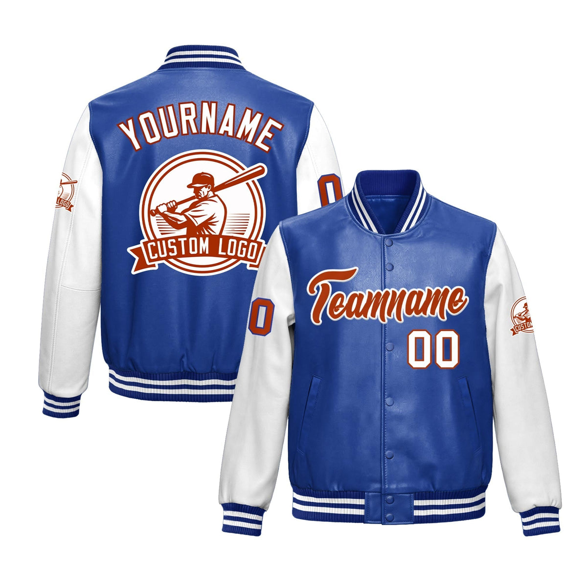 Custom Royal Blue White Jacket With Faux Leather Full-Snap Letterman Style for Schools, Teams & Colleges