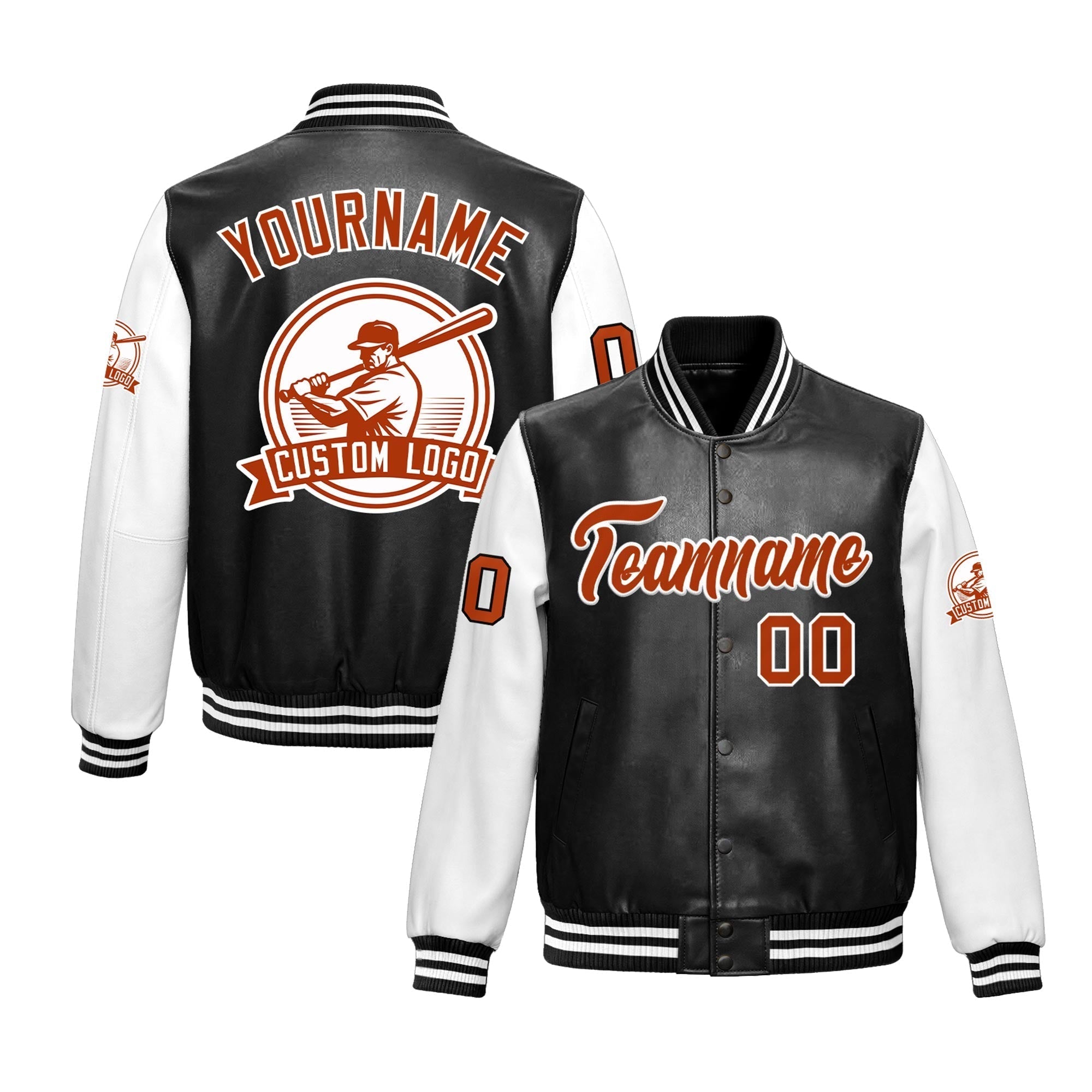 Custom Black White Raglan Sleeves Full-Snap Faux Leather Letterman Jacket| KXKSHOP