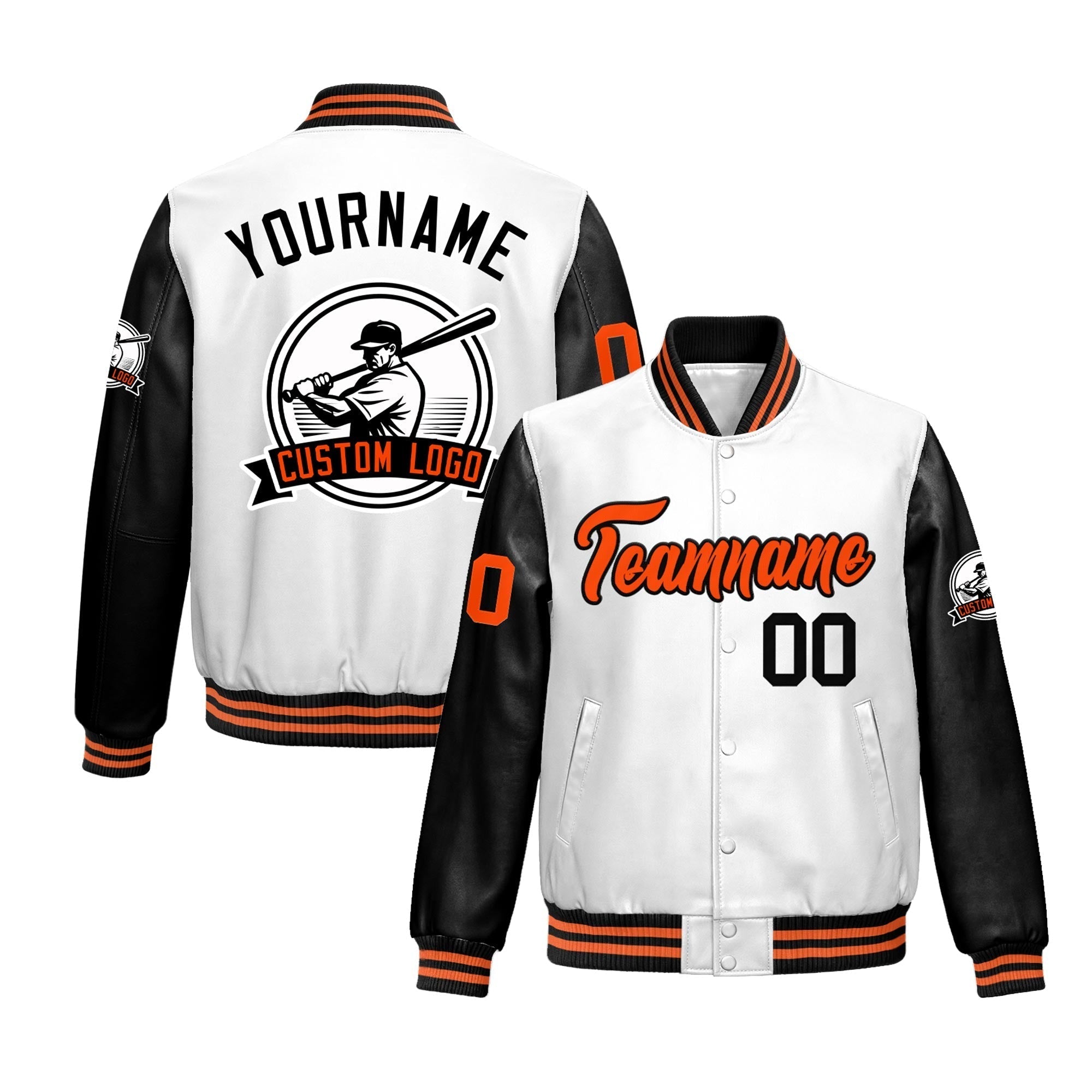 Custom Black White Raglan Sleeves Full-Snap Faux Leather Letterman Jacket| KXKSHOP