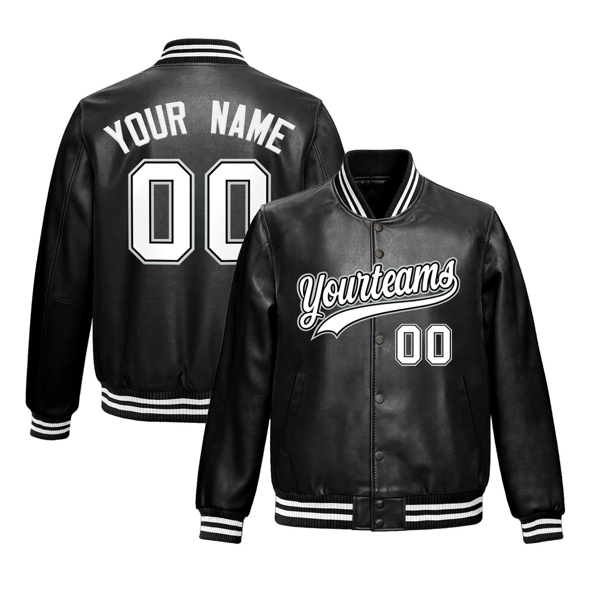 Custom White Black Jacket Full-Snap Varsity Faux Leather Letterman Jacket