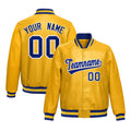 Custom Yellow Royal Blue Full-Snap Varsity Faux Leather Letterman Jacket| KXKSHOP