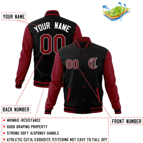 Custom Black Crimson Men's Full-Snap Baseball Coats Varsity Letterman Jackets