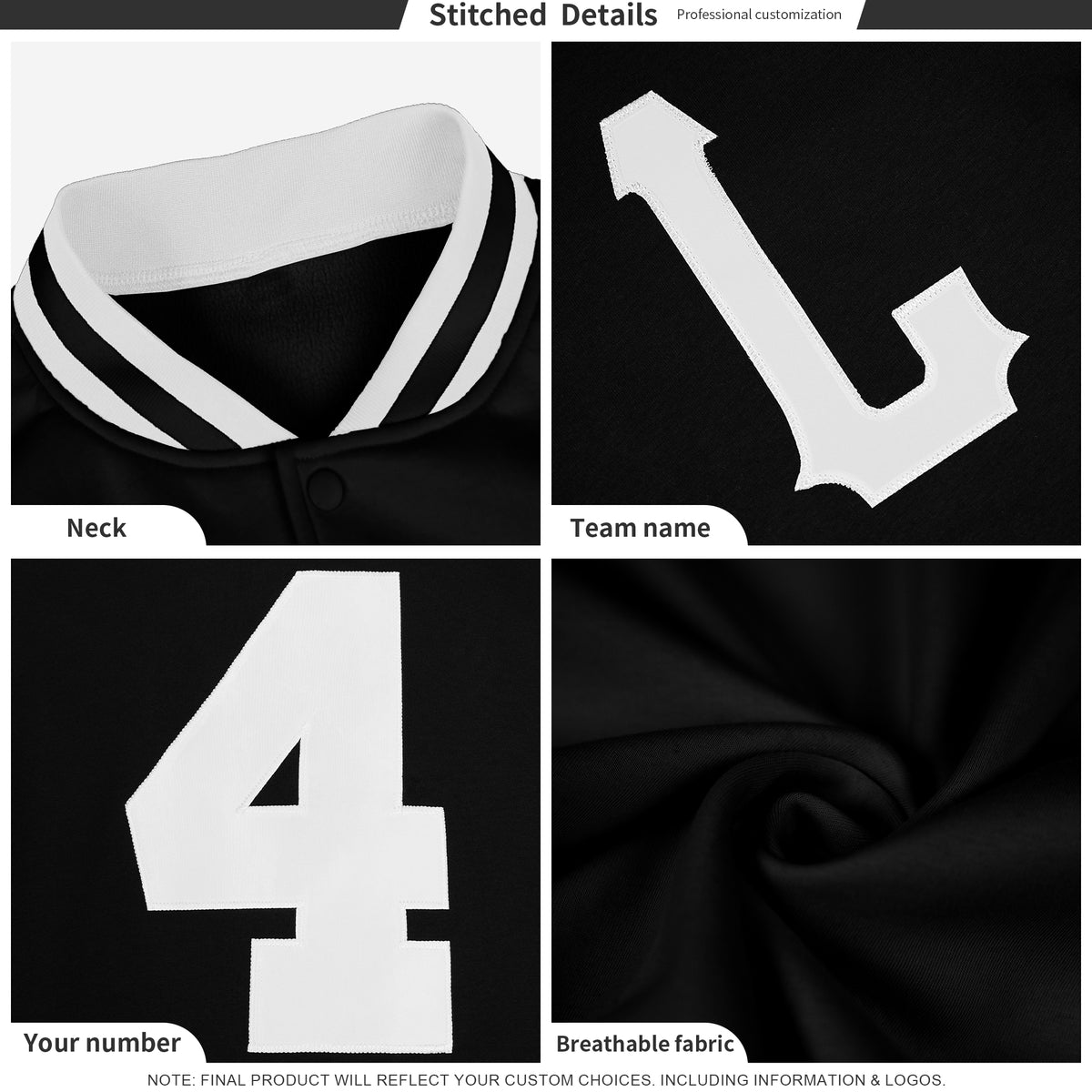 Custom Black White Varsity Letterman Jackets Personalized Baseball Coats Full-Snap with Contrast Sleeves