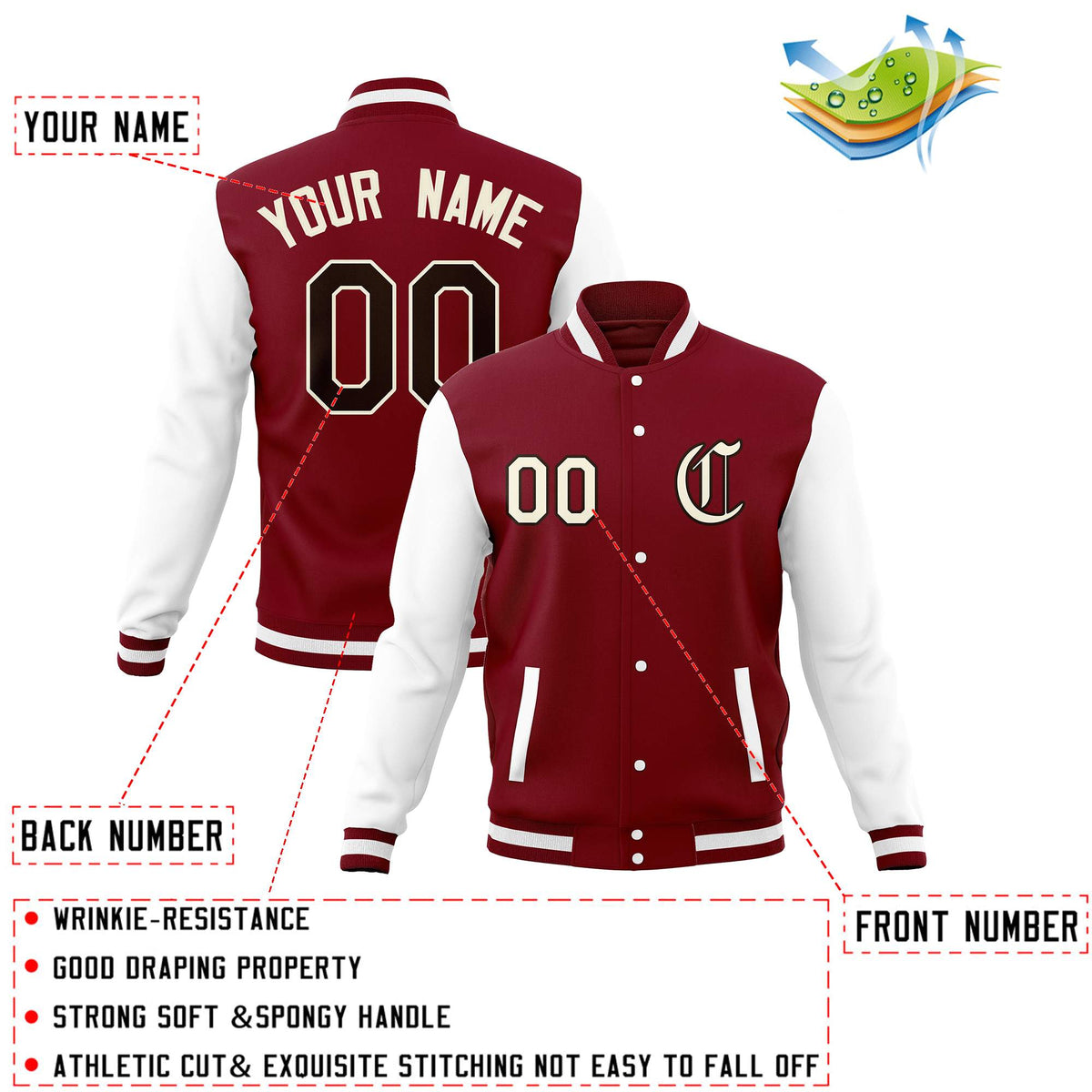 Custom Crimson White Letterman Jackets Personalized Full-Snap Stitched Coats for Men Women