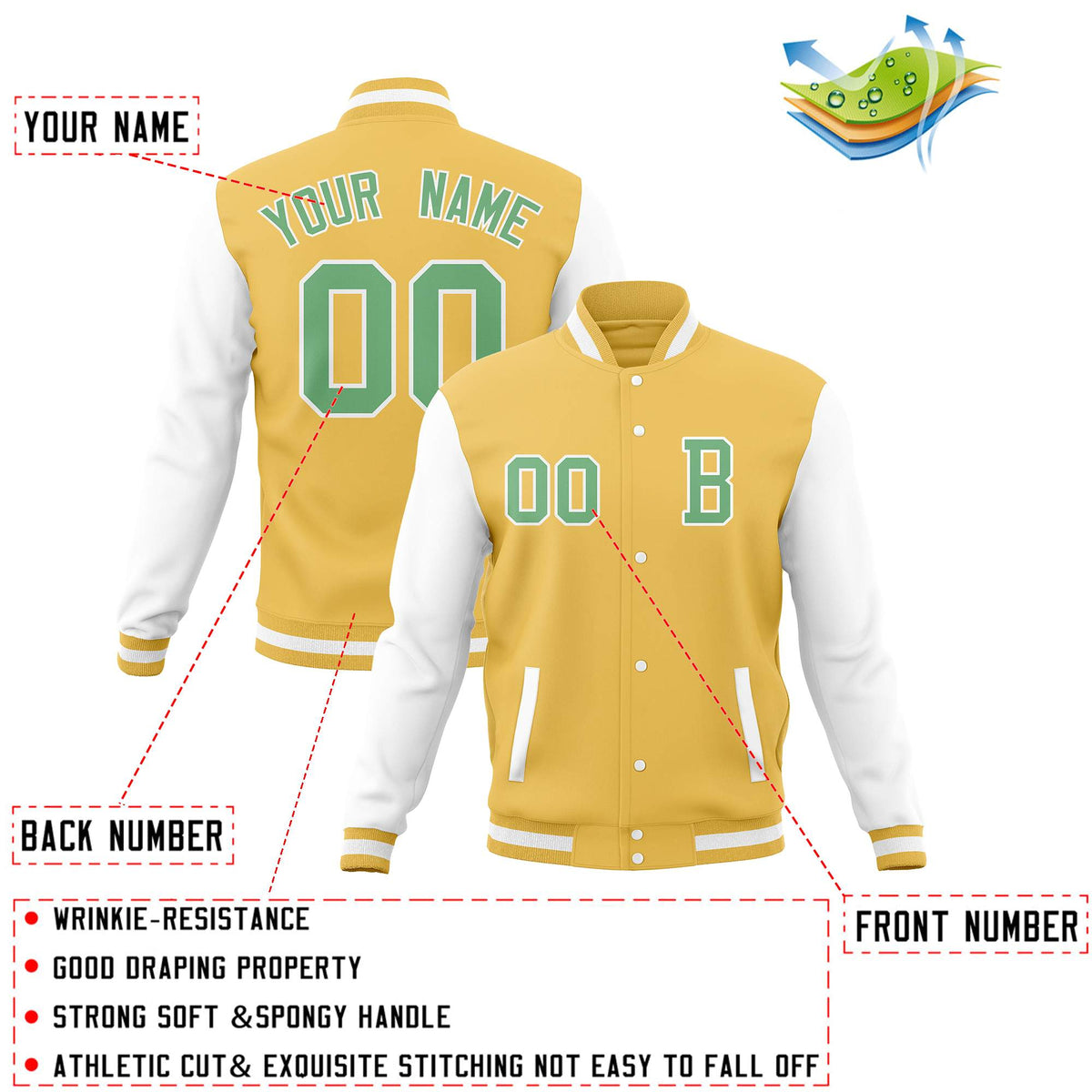 Custom Yellow White Full-Snap Baseball Varsity Bomber Jackets with Personalized Coats