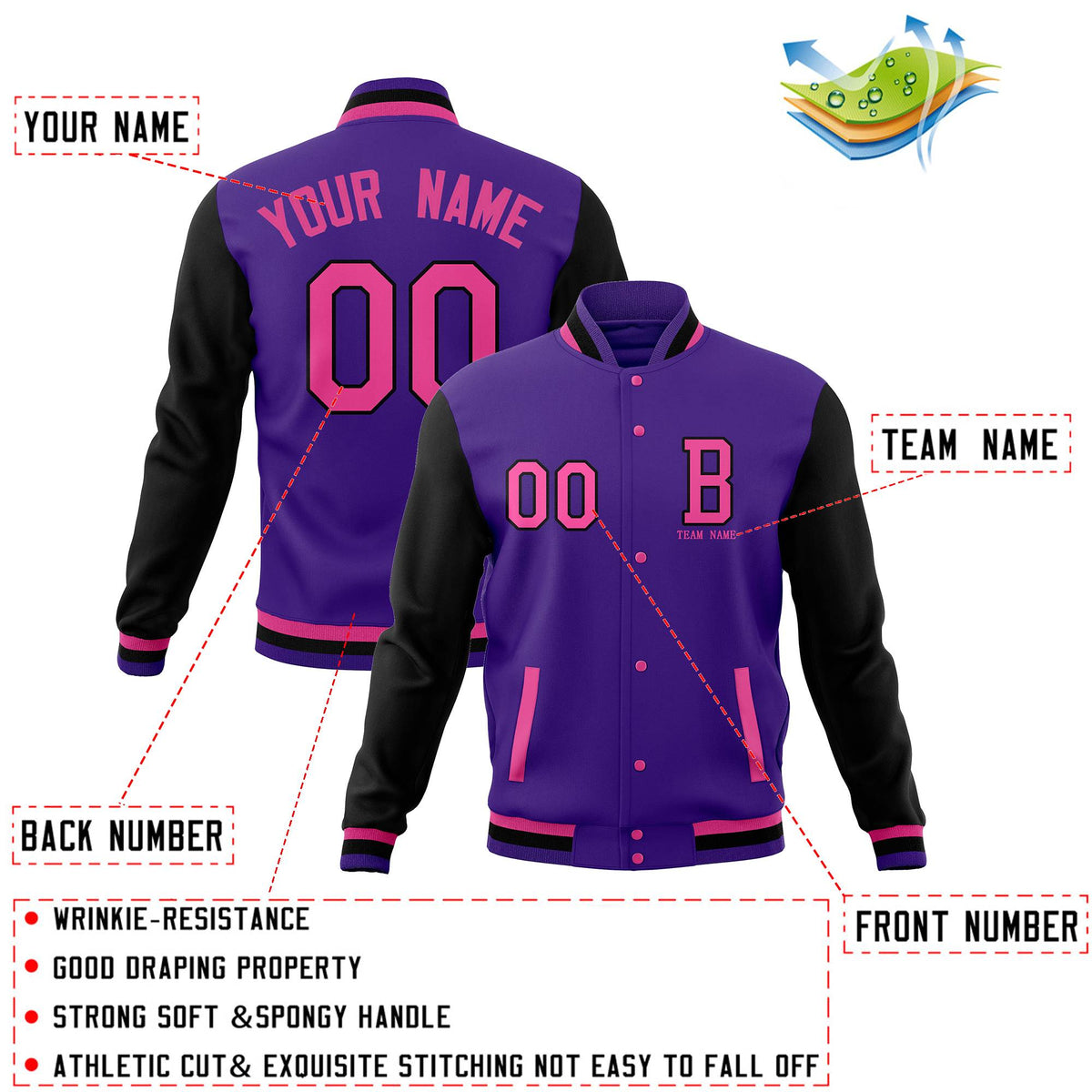 Custom Purple Black Full-Snap Baseball Coats,Crafted Varsity Letterman Jackets