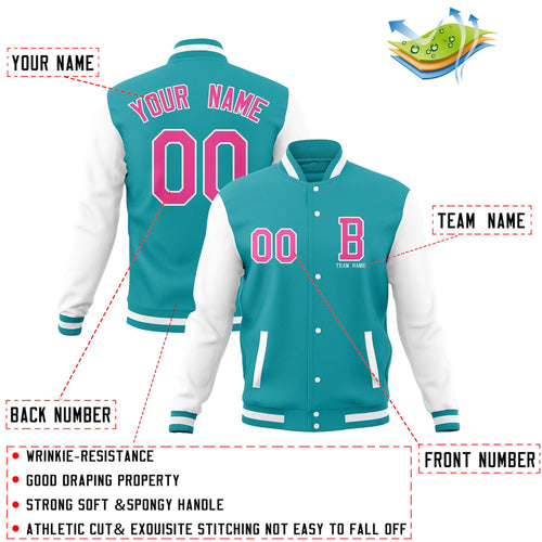 Custom Aqua White Varsity Letterman Jacket Personalized Stitched Bomber Baseball Coat
