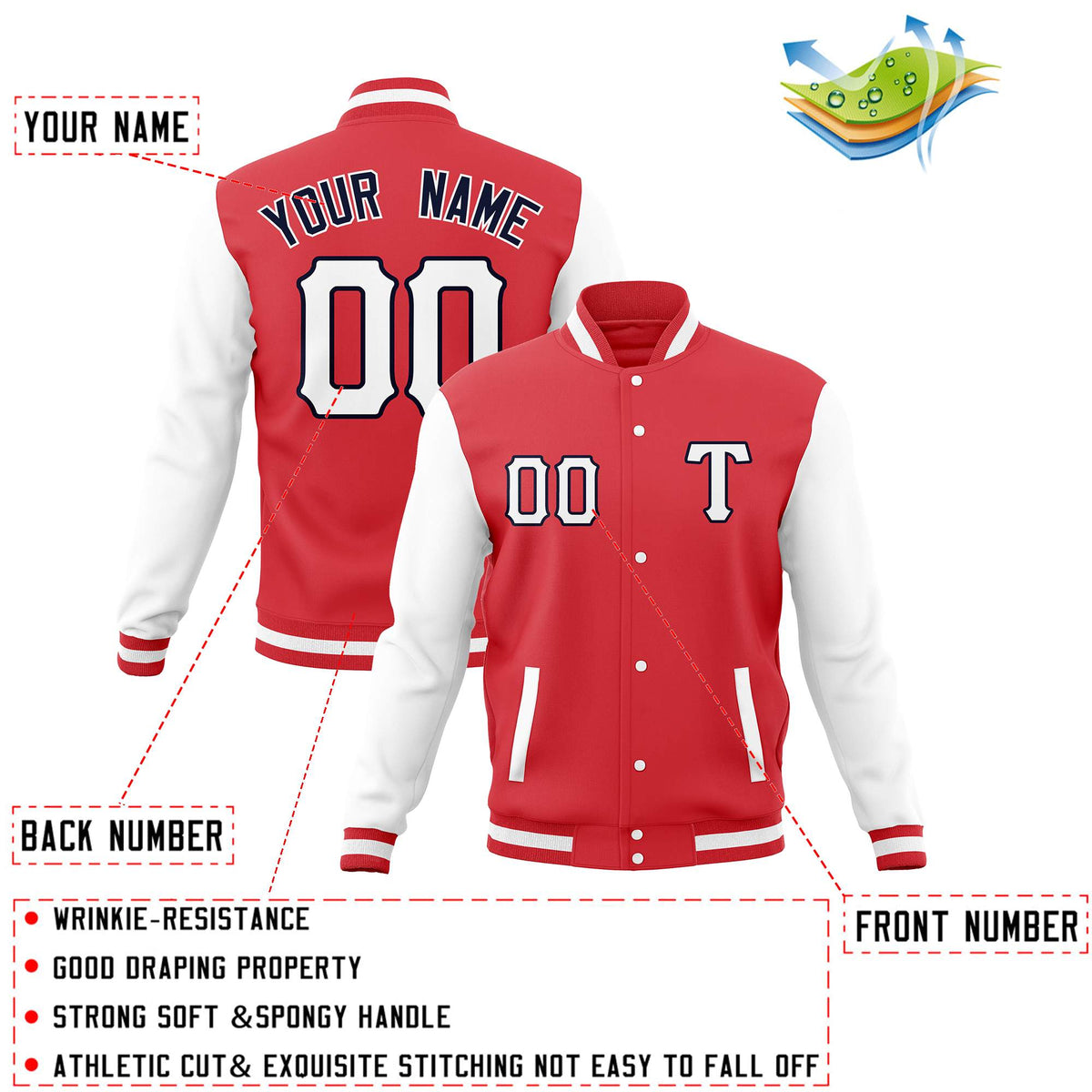 Custom Red White Man's Varsity Baseball Jacket Cotton Blend Letterman Coats