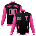 Personalized Black Pink Letterman Jacket Stitched Full-Snap Coats for Adults