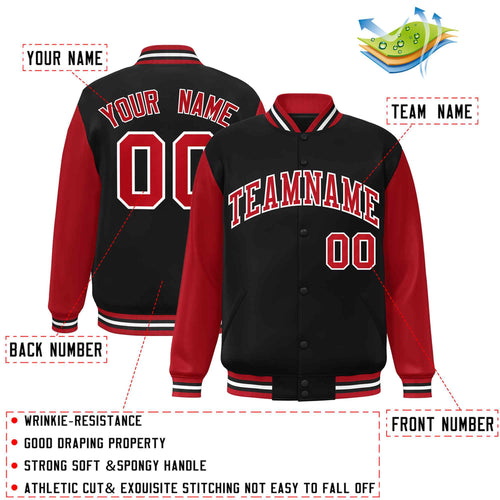 Custom Black Red-White Varsity Jacket Classic Style Full-Snap Letterman Jacket