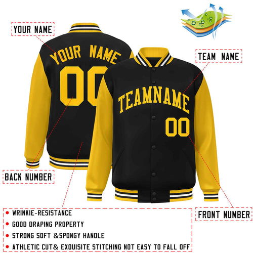 Custom Black Gold Varsity Jacket Classic Style Full-Snap Letterman Jacket