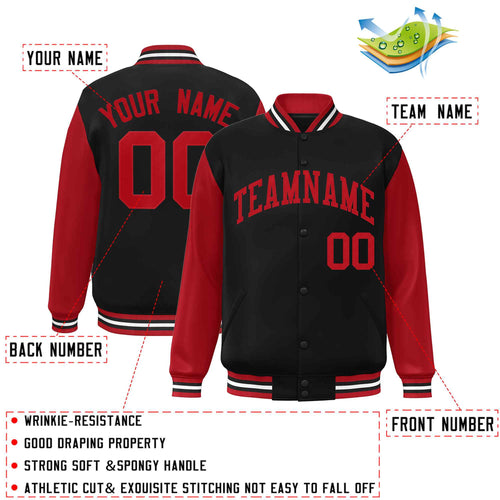 Custom Black Red Varsity Jacket Classic Style Full-Snap Letterman Jacket