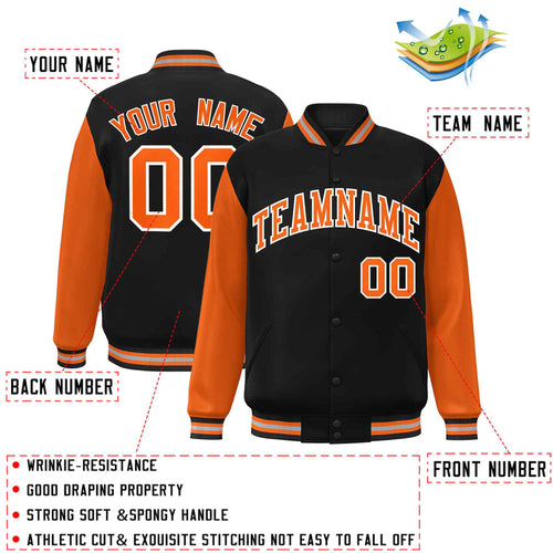 Custom Black Orange-White Varsity Jacket Classic Style Full-Snap Letterman Jacket