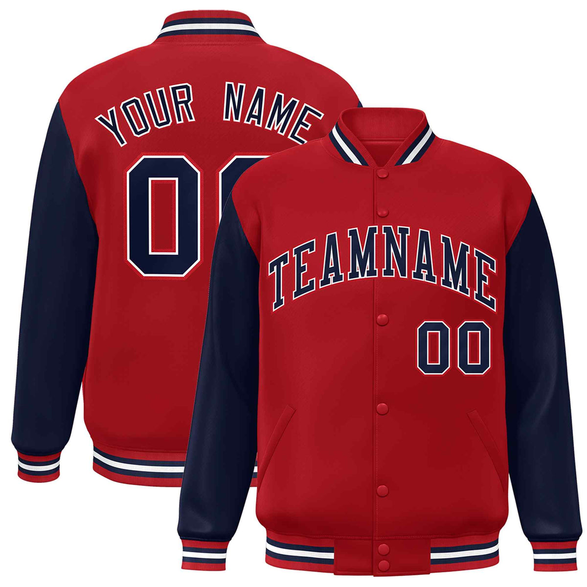 Custom Red Navy-White Varsity Jacket Classic Style Full-Snap Letterman Jacket