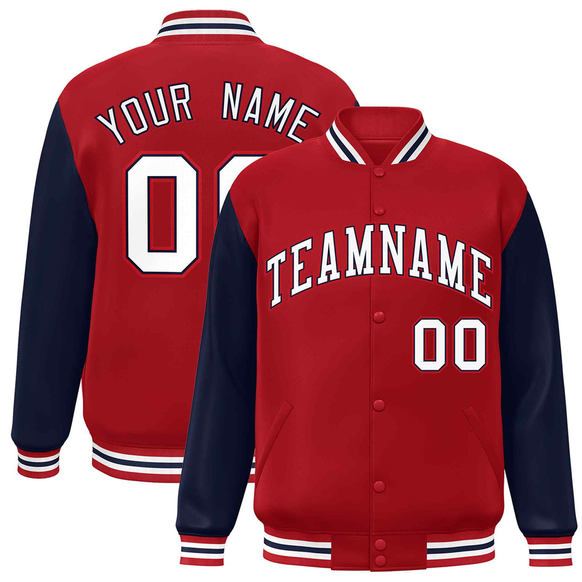 Custom Red White-Navy Varsity Jacket Classic Style Full-Snap Letterman Jacket