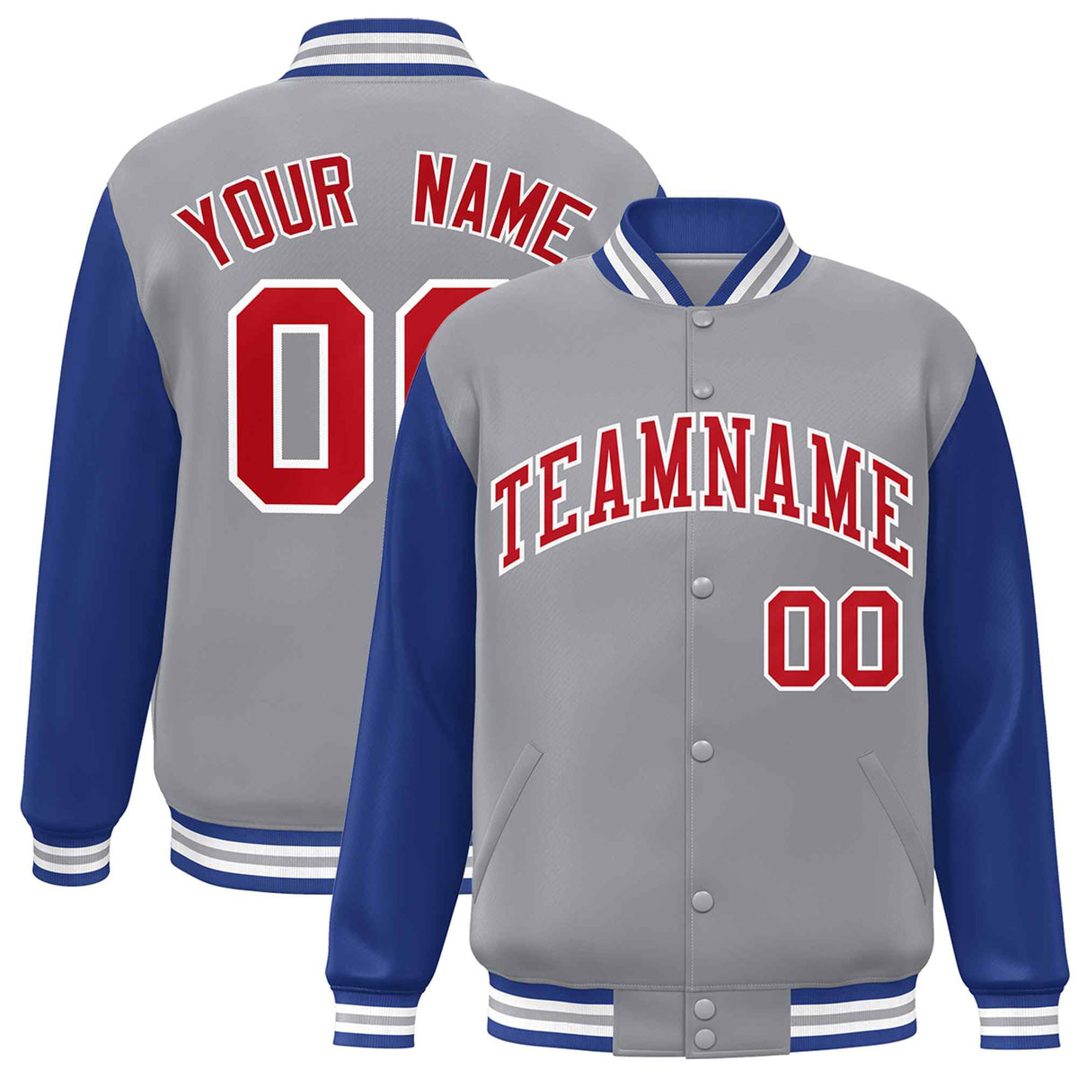 Custom Gray Red-White Varsity Jacket Classic Style Full-Snap Letterman Jacket
