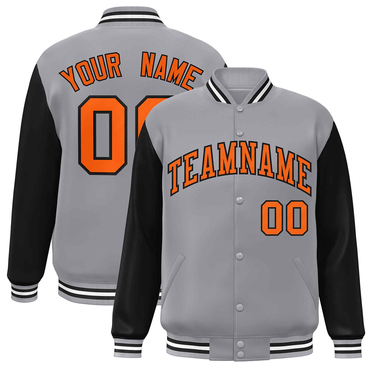 Custom Gray Orange-Black Varsity Jacket Classic Style Full-Snap Letterman Jacket