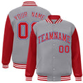 Custom Gray Red-White Varsity Jacket Classic Style Full-Snap Letterman Jacket