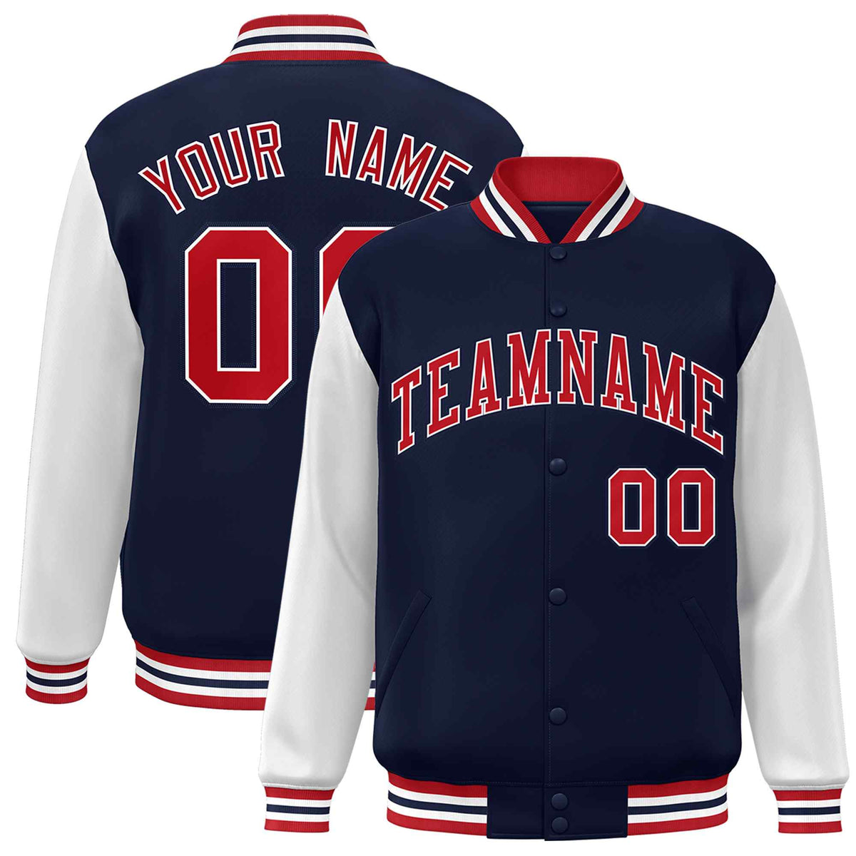 Custom Navy Red-White Varsity Jacket Classic Style Full-Snap Letterman Jacket