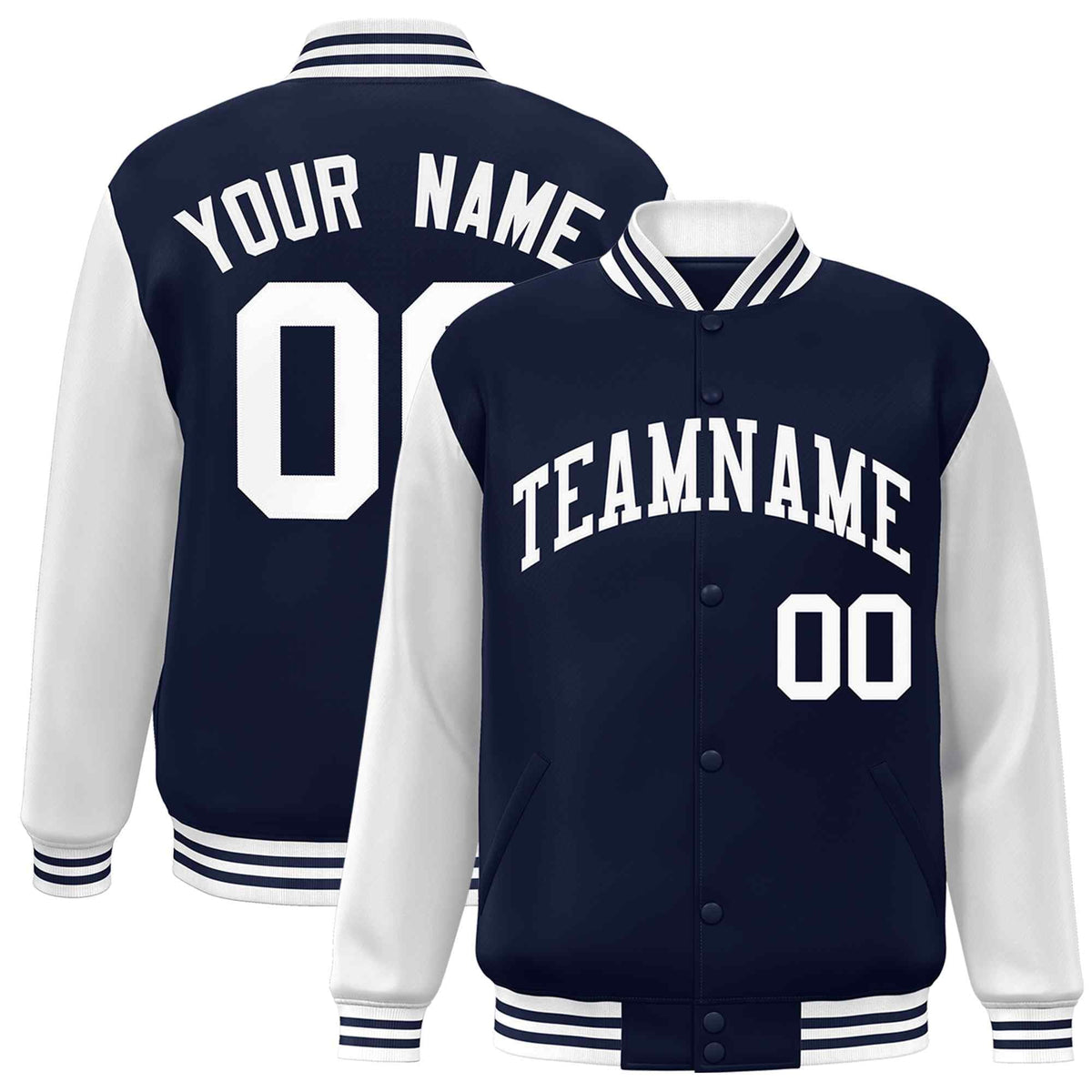 Custom Navy White Varsity Jacket Classic Style Full-Snap Letterman Jacket