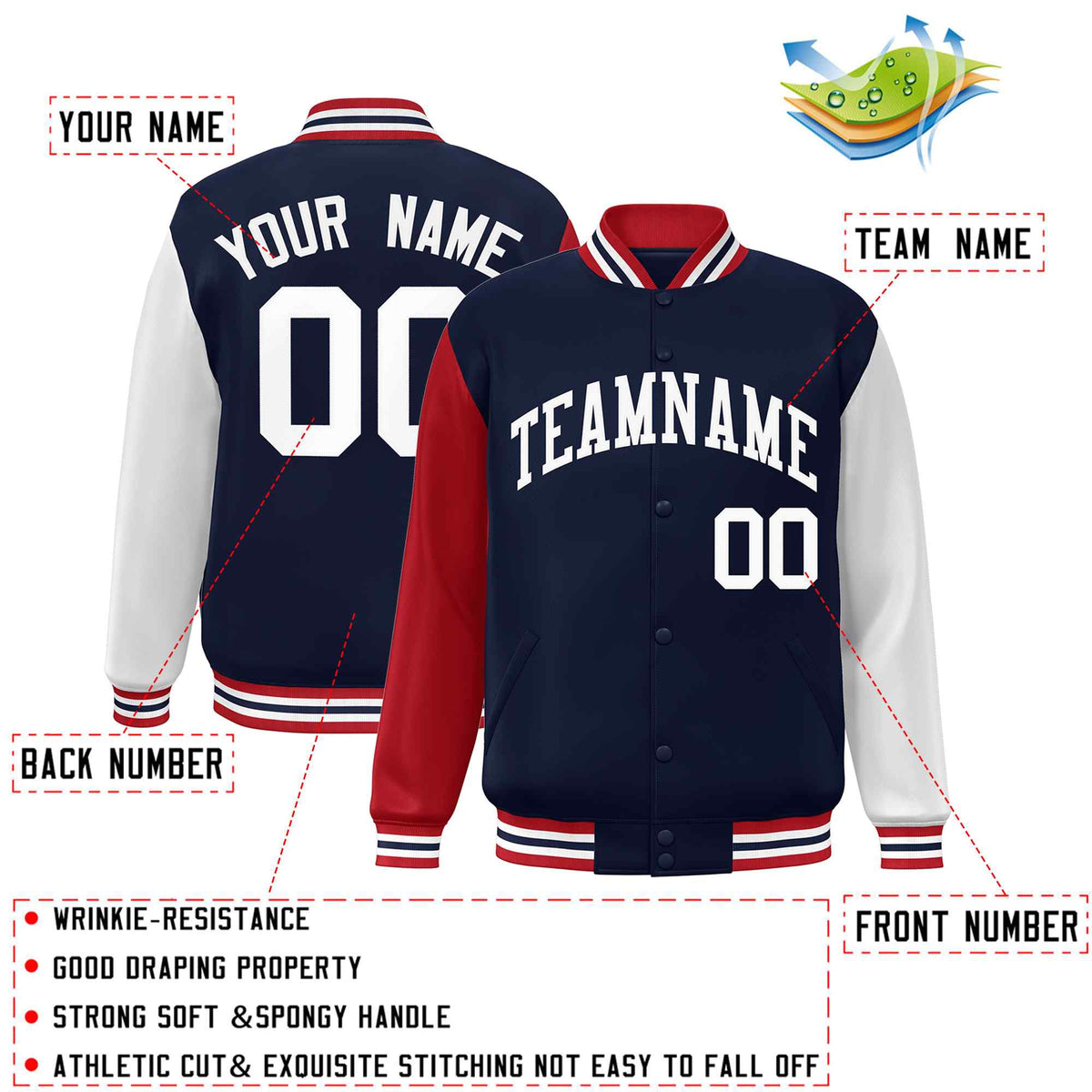 Custom Navy White Varsity Jacket Classic Style Full-Snap Letterman Jacket