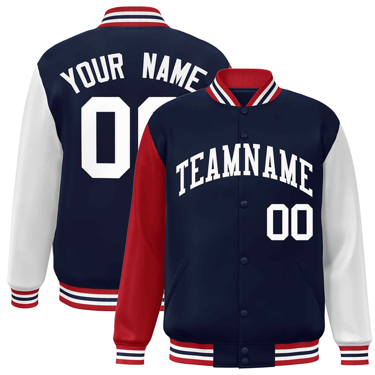 Custom Navy White Varsity Jacket Classic Style Full-Snap Letterman Jacket
