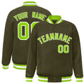 Custom Olive Neon Green-White Varsity  Jacket Classic Style Full-Snap Letterman