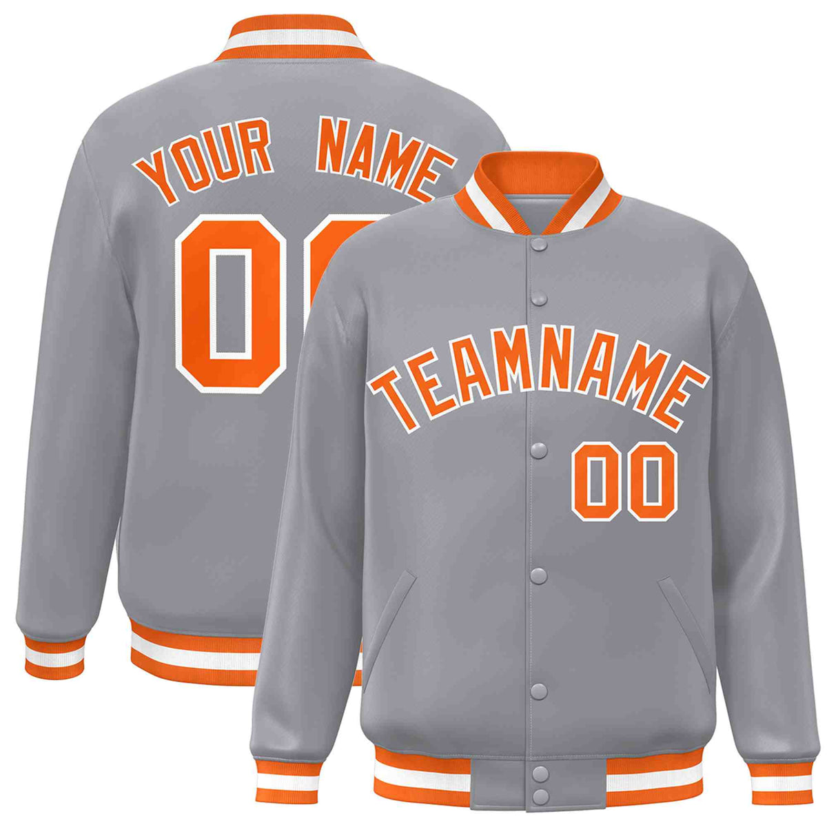 Custom Gray Orange-White Varsity  Jacket Classic Style Full-Snap Letterman