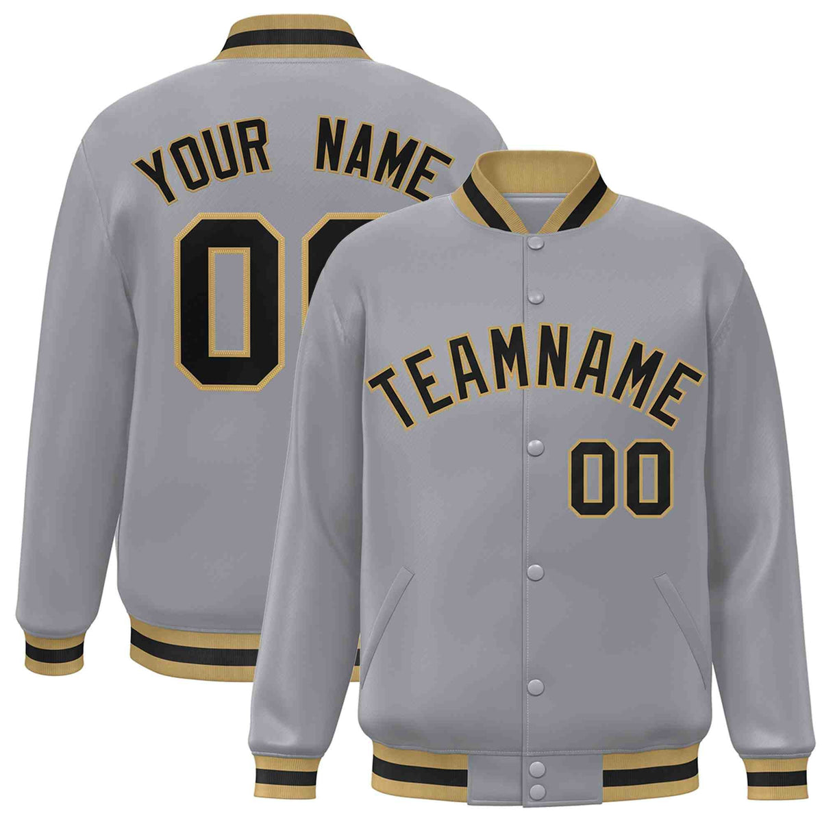 Custom Gray Black-Old Gold Varsity  Jacket Classic Style Full-Snap Letterman