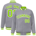 Custom Gray Neon Green-White Varsity  Jacket Classic Style Full-Snap Letterman