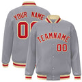 Custom Gray Red-Khaki Varsity  Jacket Classic Style Full-Snap Letterman