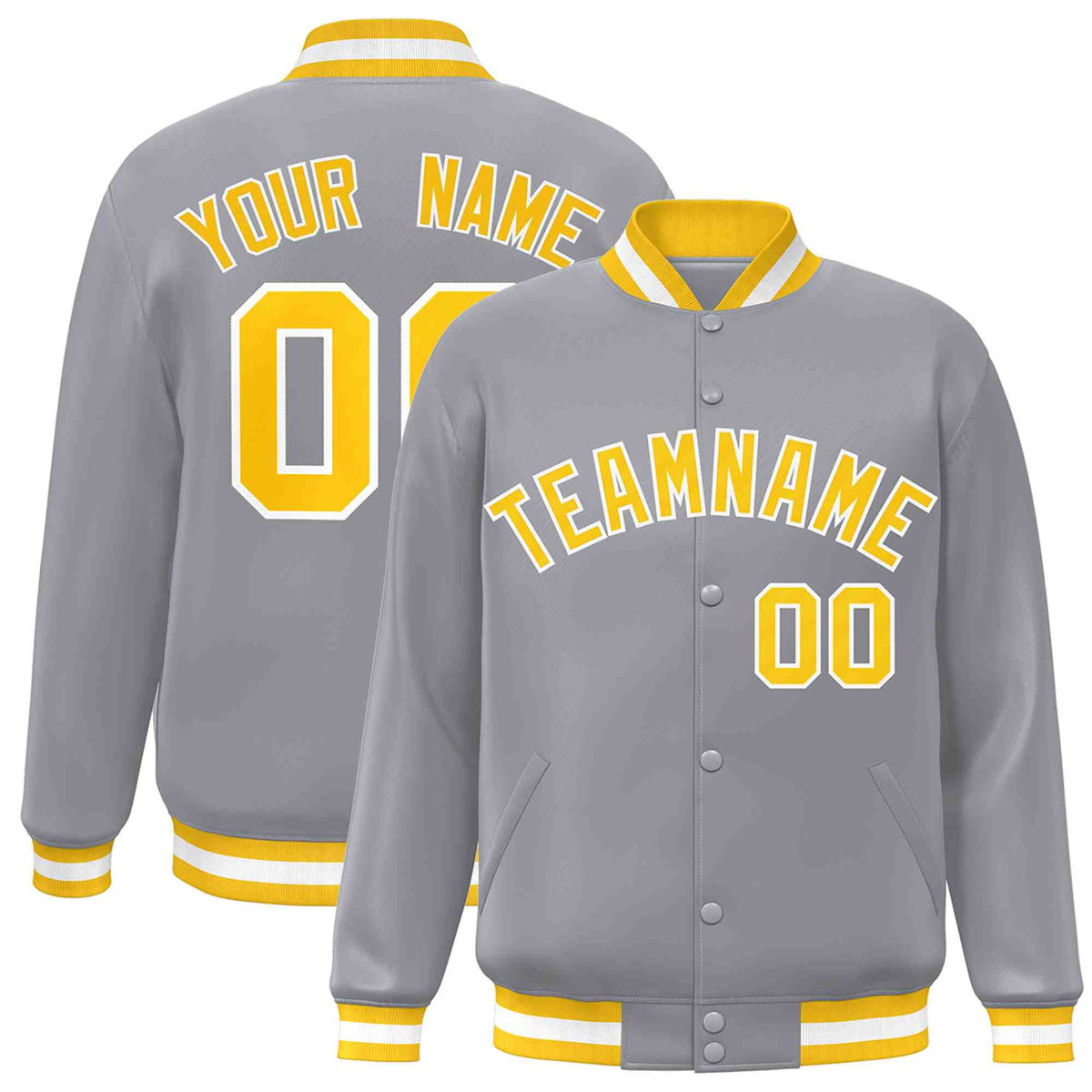 Custom Gray Gold-White Varsity  Jacket Classic Style Full-Snap Letterman