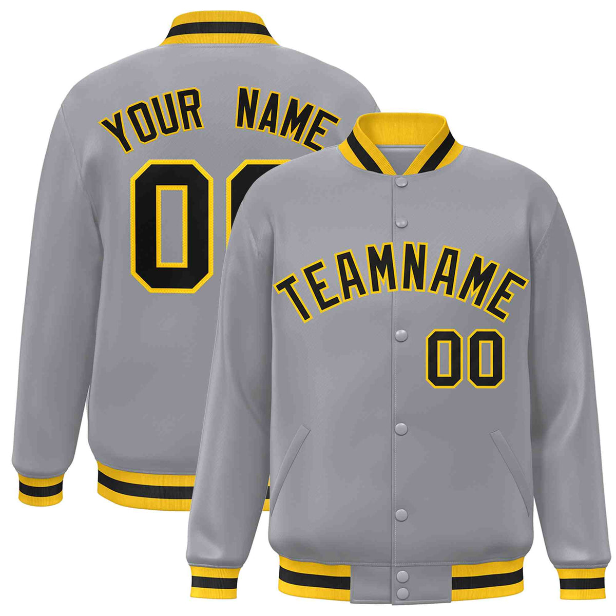 Custom Gray Black-Gold Varsity  Jacket Classic Style Full-Snap Letterman