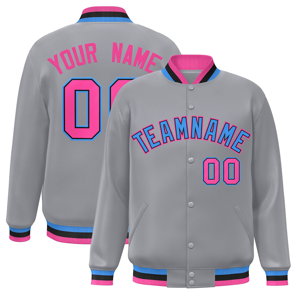 Custom Gray Powder Blue-Black Varsity  Jacket Classic Style Full-Snap Letterman