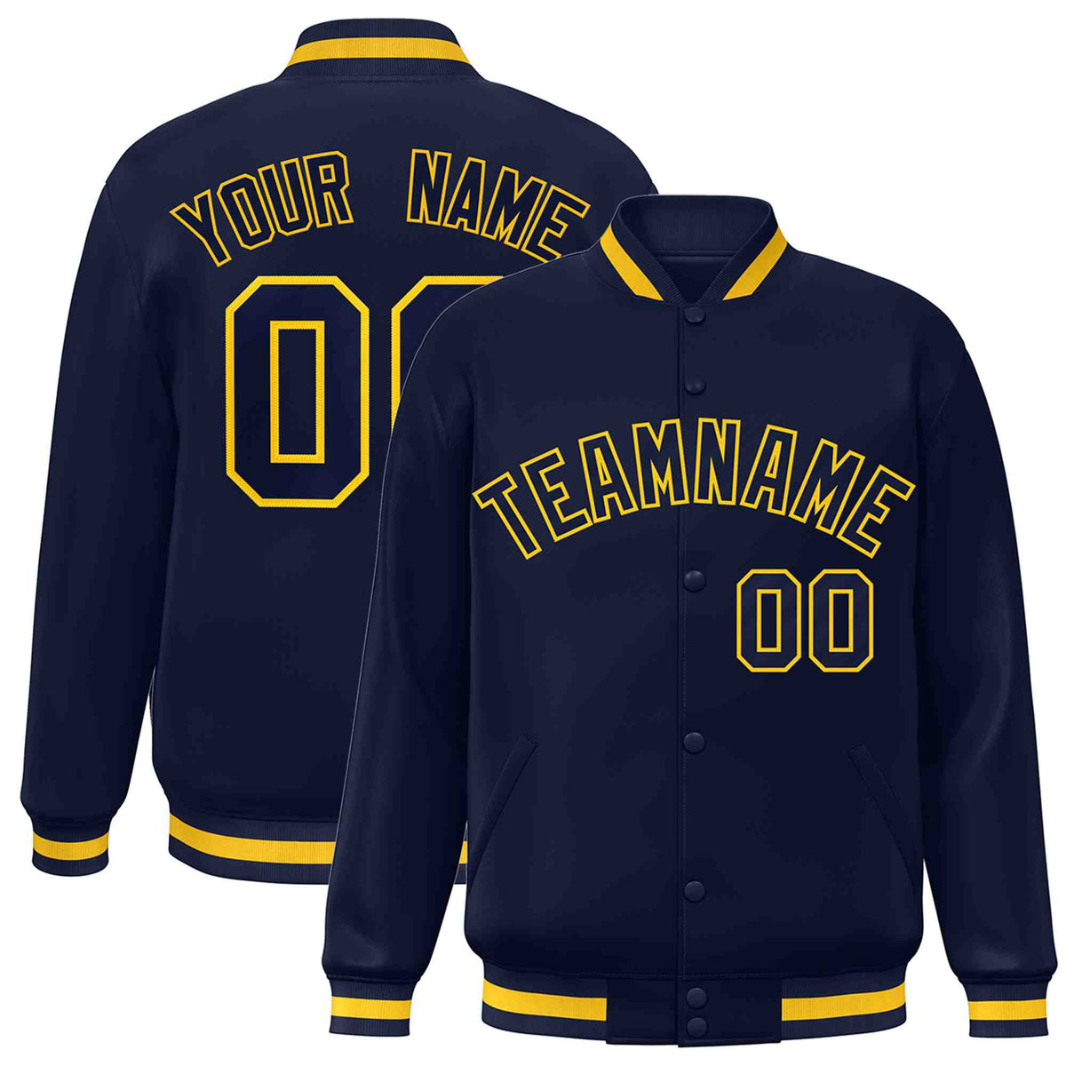 Custom Navy Navy-Gold Varsity  Jacket Classic Style Full-Snap Letterman