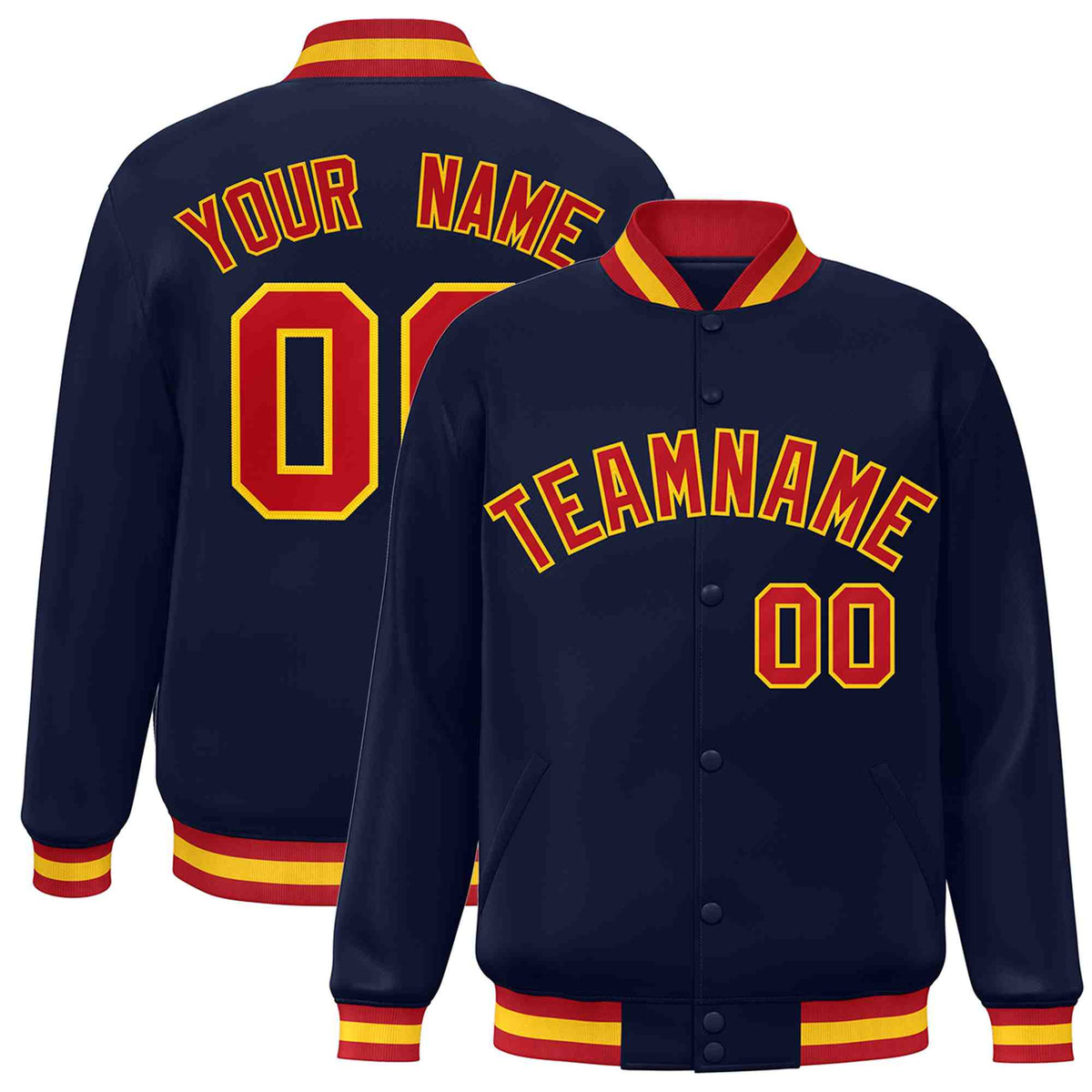 Custom Navy Red-Gold Varsity  Jacket Classic Style Full-Snap Letterman