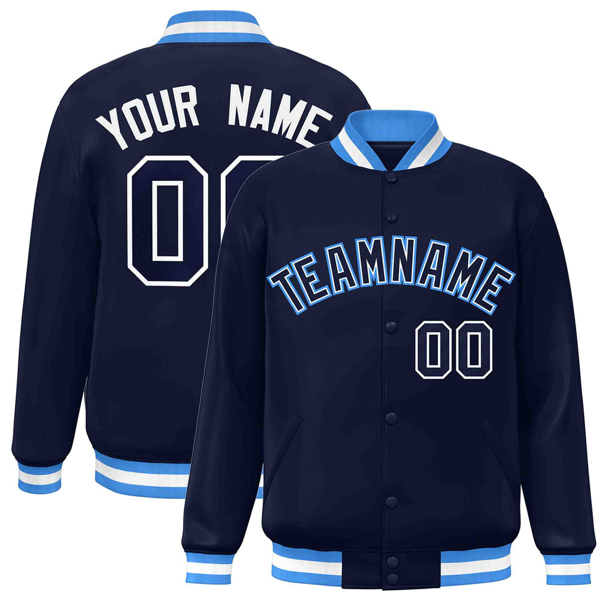 Custom Navy Navy-White Varsity  Jacket Classic Style Full-Snap Letterman