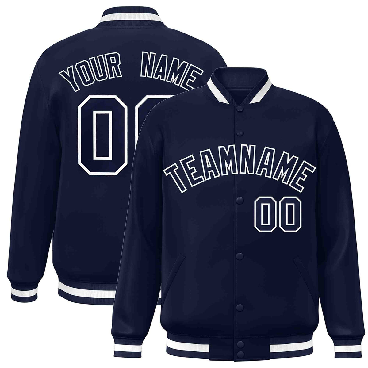 Custom Navy Navy-White Varsity  Jacket Classic Style Full-Snap Letterman