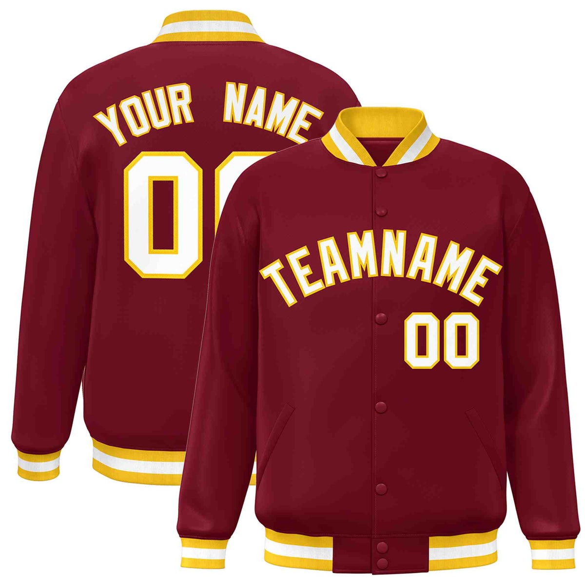 Custom Crimson White-Gold Varsity  Jacket Classic Style Full-Snap Letterman