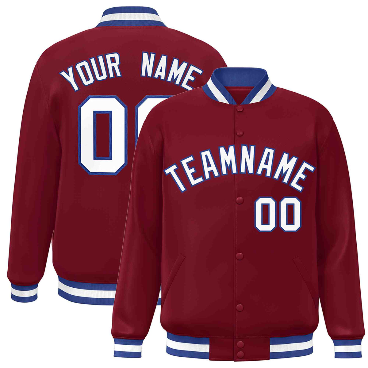 Custom Crimson White-Royal Varsity  Jacket Classic Style Full-Snap Letterman