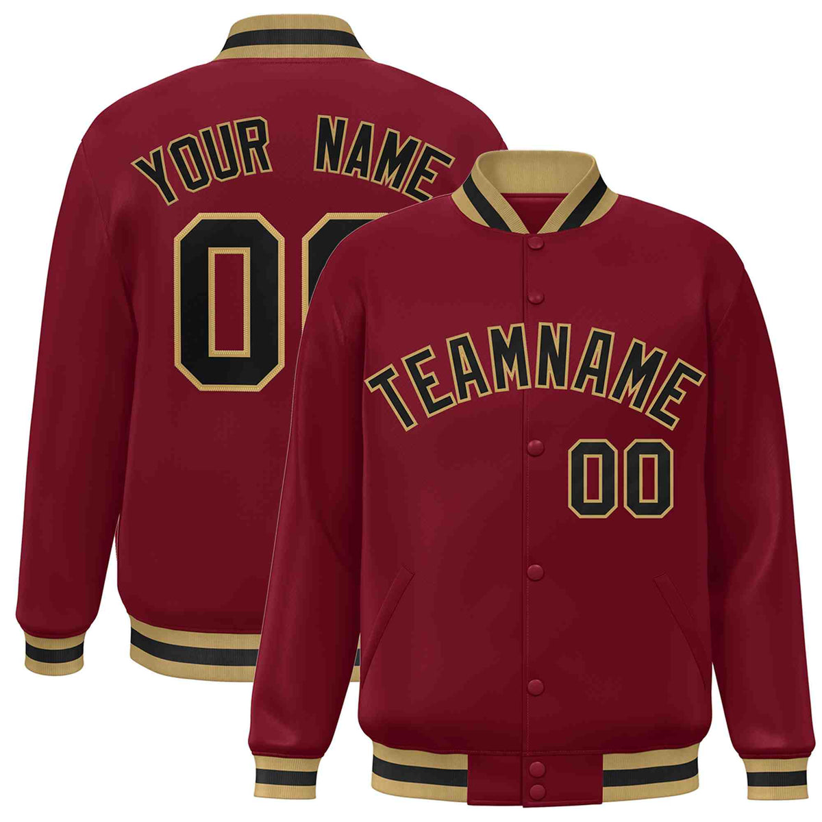 Custom Crimson Black-Old Gold Varsity  Jacket Classic Style Full-Snap Letterman