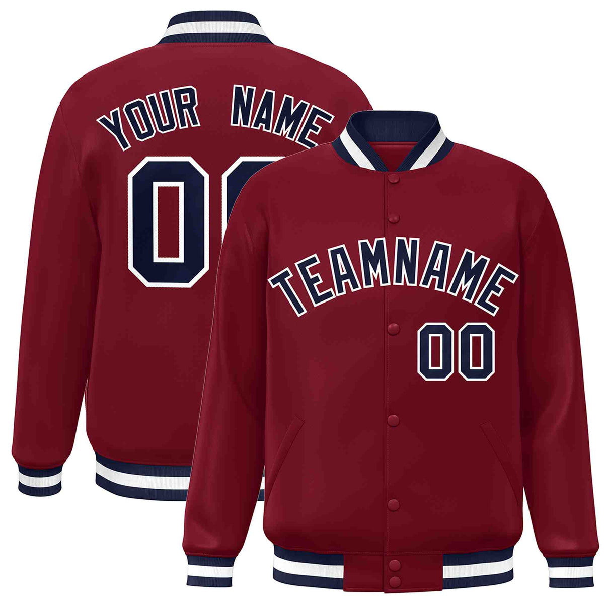 Custom Crimson Navy-White Varsity  Jacket Classic Style Full-Snap Letterman