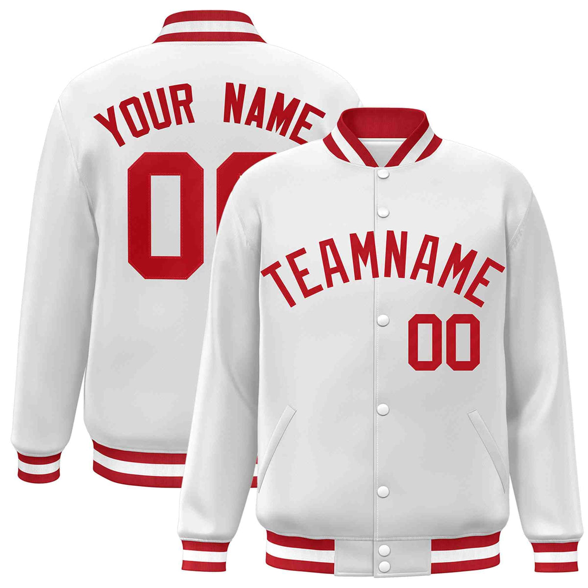 Custom White Red Varsity  Jacket Classic Style Full-Snap Letterman