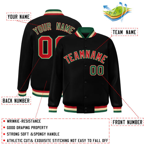 Custom Black Red-Khaki Varsity  Jacket Classic Style Full-Snap Letterman