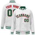 Custom White Green-White Varsity  Jacket Classic Style Full-Snap Letterman